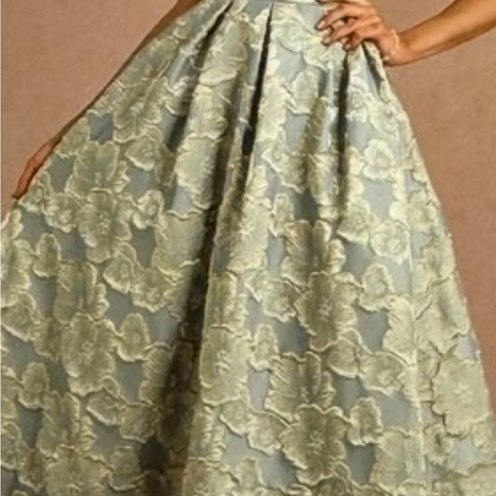 Azazie Strapless Green and Cream Dress